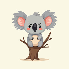 Cute Angry Koala Clipart – Cartoon Animal on Tree Illustration