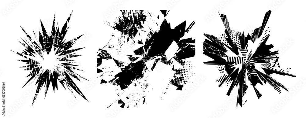 Poster vector dynamic explosion bursts with jagged abstract shapes.