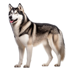 Obraz premium Majestic Husky in Full View: This image showcases the stunning beauty of a husky, its striking coat and attentive gaze captivate the viewer, representing loyalty and companionship.
