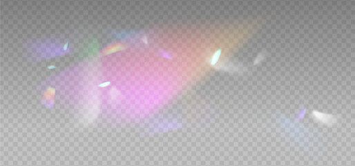 Rainbow reflection light prism effect on light background. Hologram glass dispersion, crystal flare leak shadow overlay. Vector illustration