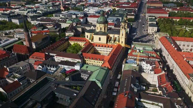Aerial view of the Theatine Church (Theatinerkirche) in Munich, Germany.