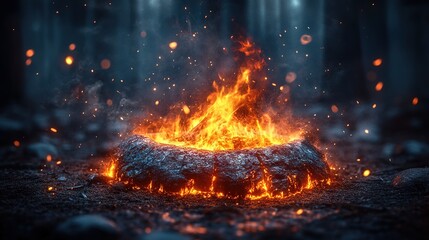 Intense Forest Campfire with Dynamic Flames and Sparkles