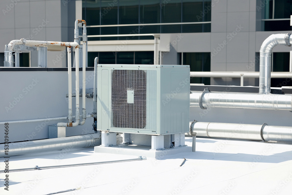 Aufkleber modern building rooftop with hvac system and piping generative ai