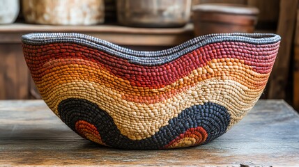 Colorful Woven Basket on Rustic Table