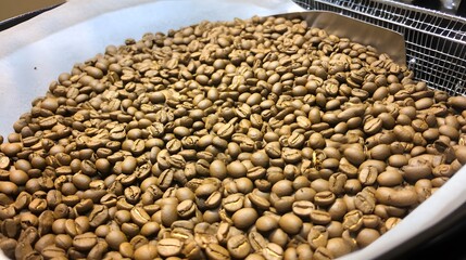 Obraz premium Roasted Coffee Beans Close Up View in Roasting Machine