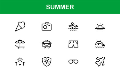 Professional Summer Icon Collection with Clean Illustrations Designed outline style