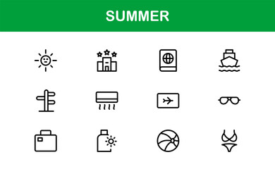Professional Summer Icon Collection with Clean Illustrations Designed outline style