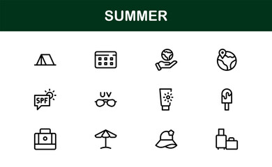 Professional Summer Icon Collection with Clean Illustrations Designed outline style