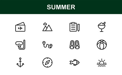 Professional Summer Icon Collection with Clean Illustrations Designed outline style