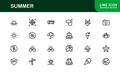 Professional Summer Icon Collection with Clean Illustrations Designed outline style