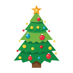 Decorated christmas tree flat design illustration