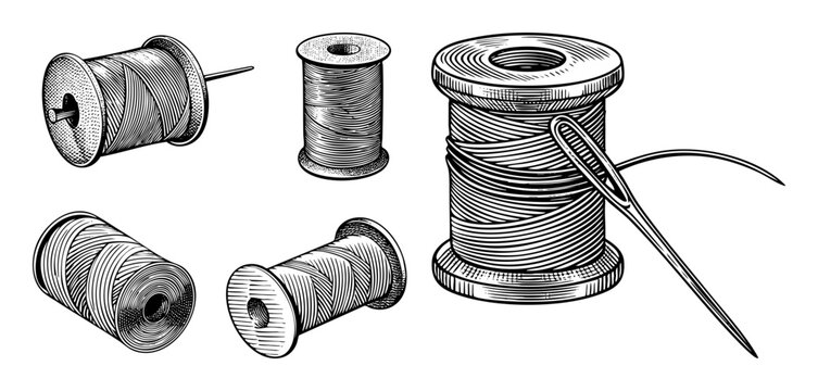Vector Detailed of thread spools and a .
