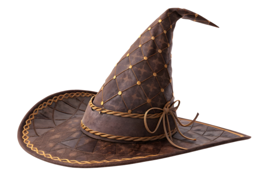 Brown halloween witch hat isolated on white or transparent background