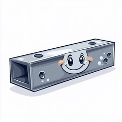 Obraz premium Cartoon drawing of a gray, rectangular beam with a smiling face on a white background