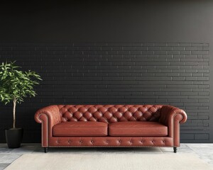Industrial loft with raw textures, leather furniture, and classic red brick walls