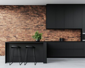 Dualtone loft with brick accent wall and dark cabinetry, urban industrial harmony