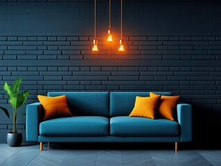 Cozy loft corner with exposed brick and Edison bulb lighting, modern industrial lounge