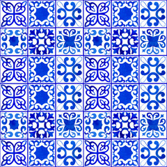 Watercolor Mediterranean Amalfi Coast Seamlesspattern. Ceramic tile. Portuguese, Sicilian, Spanish tile traditional design. Backdrop for wrapping paper, wallpaper, fabric, textile.