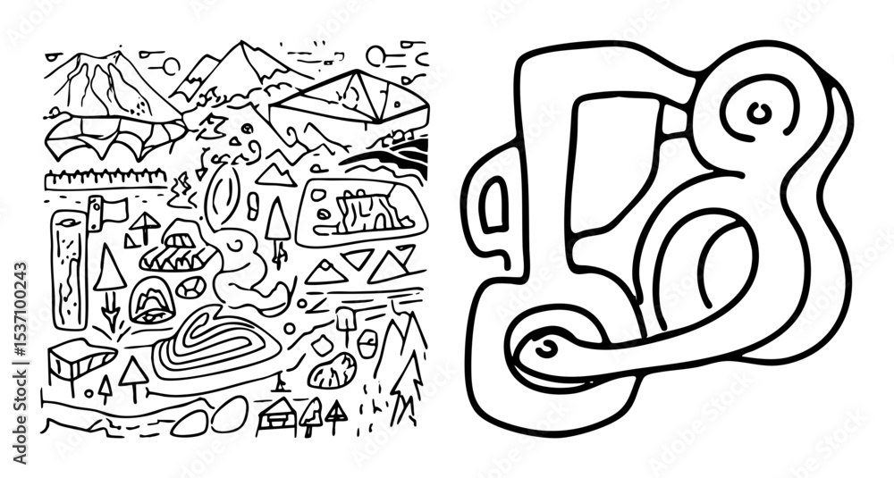 Poster vector abstract mountain landscape and geometric elements combine in a bold vector .