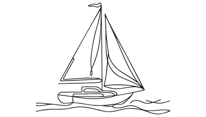 Continuous one single minimal line drawing sailboat