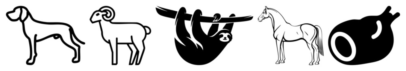 Fototapeta premium Vector Stylized animal illustrations depict a dog sheep bison and horse in a minimalist vector style.