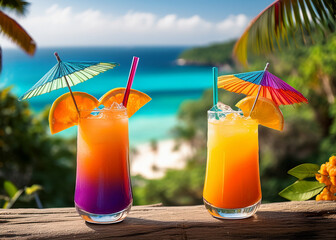 Tropical Cocktails with Orange Slices on the Beach Generated Image