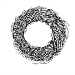 Monochrome vector wreath of dried birch branches in Scandinavian style. Natural rustic element for Nordic Christmas decor, holiday packaging, and rustic winter wedding invitations
