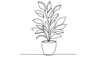 Continuous one single minimal line drawing pot with flower