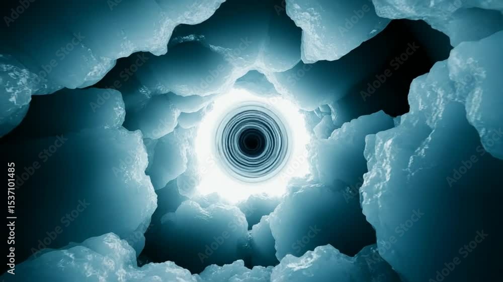 Poster ice cave view looking up at the sky during a sunny day generative ai