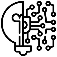 bulb light think chip processing ai simple line icon