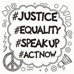 Speak Up for Justice and Equality Act Now! A Powerful Vector Illustration Promoting Social Justice and Equality.  Downloadable Design for Advocacy and Awareness Campaigns.