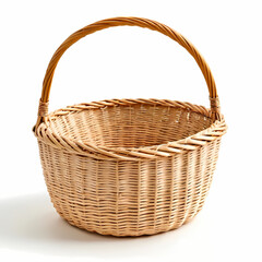 Fototapeta premium Small Beige Wicker Basket on White Background 