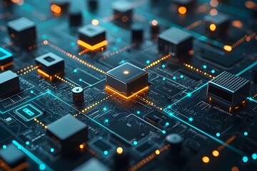 Fototapeta premium Futuristic Technology Circuit Board with Glowing Elements and Complex Patterns