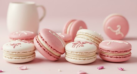 Obraz premium dessert, desserts, afternoon tea, good times, food, delicate, soft, sweet, tea, delicious, pink, cute, food,macaroon