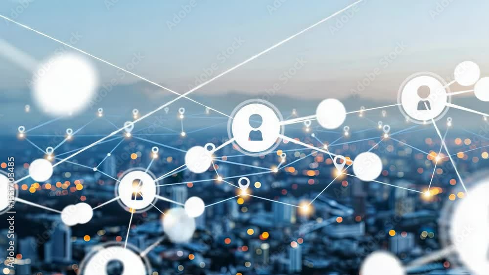 Aufkleber capturing the vibrant connectivity of a city skyline illuminated by lights and enhanced by digital n