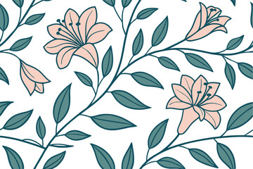 Seamless Floral Pattern with Vibrant Blossoms and Delicate Leaves for Elegant Textile and Wallpaper Designs