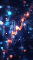 Upward Trend Graph with Glowing Nodes and Sparkling Background