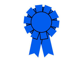 Hand drawn cute cartoon illustration of blue award ribbon. Flat vector competition or contest winner doodle. Education or study sticker, icon. Quality guarantee. Professional reward. Isolated.
