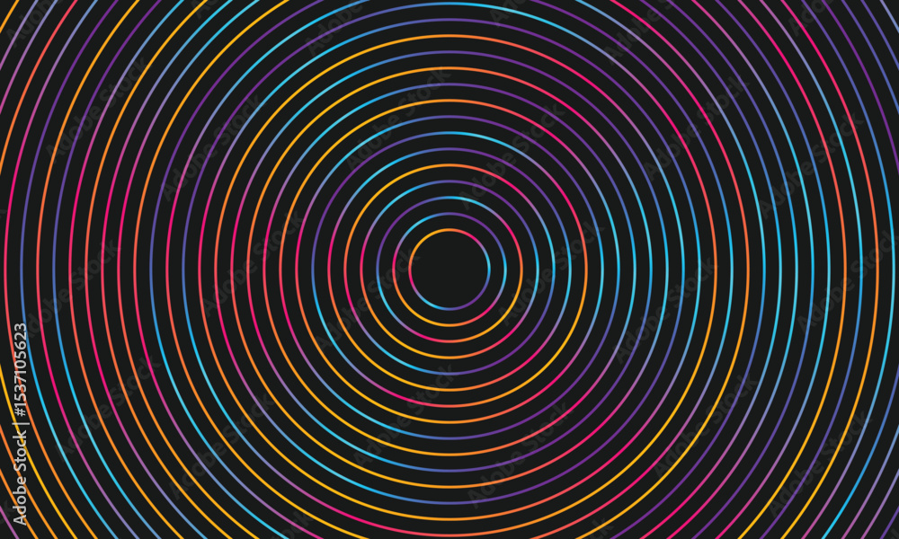 Poster black abstract background with gradient light colorful circle lines radial. technology hi-tech futur