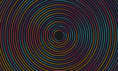 Black abstract background with gradient light colorful circle lines radial. technology hi-tech futuristic template. Vector illustration.