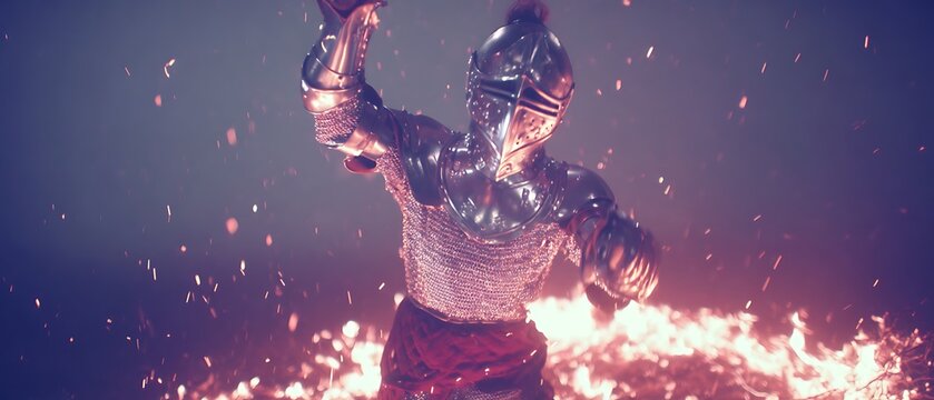 Medieval warrior in fiery combat - Powered by Adobe
