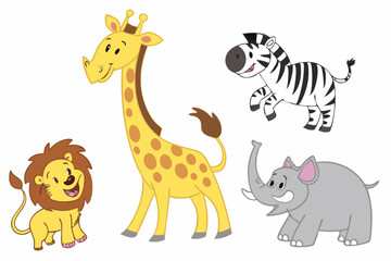 Obraz premium Safari Animals in Flat Style 