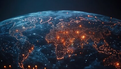 Fototapeta premium Global interconnectedness visualized. Detailed network of illuminated city lights across the world