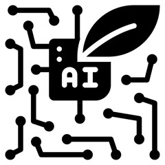 eco leaf sprout chipset sustainable ai solid glyph icon