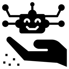hand support robot responsible ai solid glyph icon