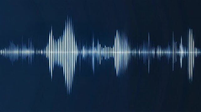 Animaci&oacute;n de onda de sonido en movimiento sobre fondo azul &ndash; Visualizador de audio minimalista en bucle