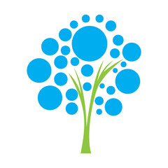 abstract tree with blue flowers