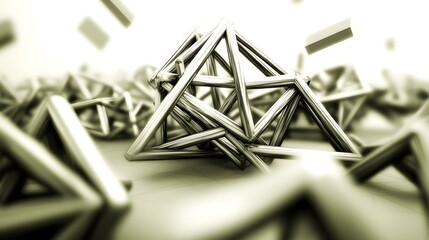 Abstract Metallic Geometric Structures 3D Render
