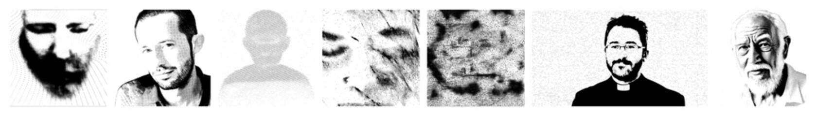 Obraz premium Vector Diverse portrait series featuring stylized human faces as vector illustrations.