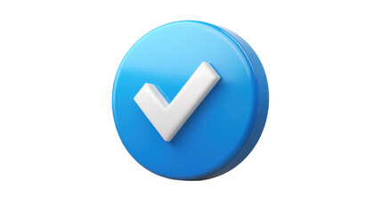 Blue button with white check 3d render icon isolated on white background 
